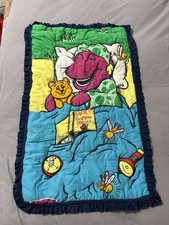 Vintage Barney Barney  s Bedtime Stories Quilt Crib Baby Blanket Plush 26x41