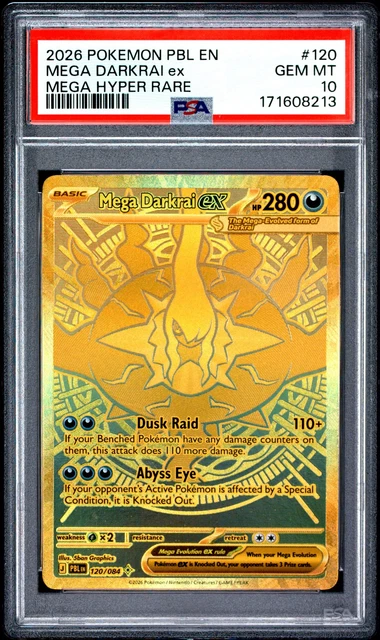 2026 POKEMON PBL EN-PITCH BLACK MEGA HYPER RARE #120 MEGA DARKRAI EX PSA 10