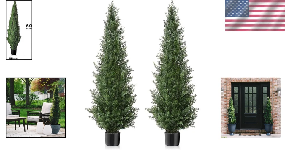 Outdoor Artificial Cedar Trees - UV Protected Entryway Decor - Image 2 of 4