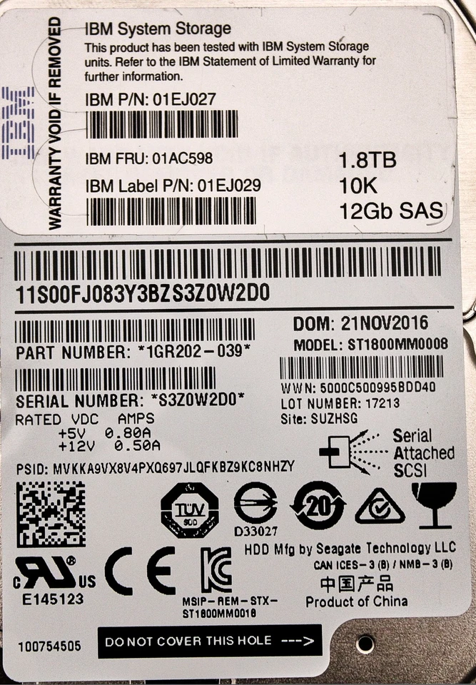 IBM 01AC598 1.8TB 10K 2.5 INCH HDD - Image 2 of 4