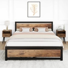 Full Size Bed Frame Metal Heavy Duty Platform Bed Frame w/ Headboard Industrial