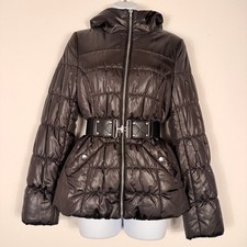 H&M Brown Belted Hooded Puffer Jacket Women’s Size 2 Y2K