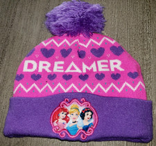 DISNEY girls PURPLE PINK PRINCESS HEARTS WINTER BEANIE HAT one size fits most