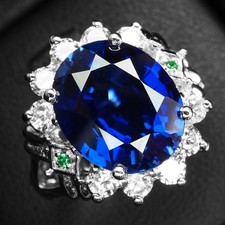 PRECIOUS VIVID BLUE SAPPHIRE 6.12CT 925 STERLING SILVER WHITE GOLD HANDMADE RING