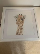 Nursery Floral Giraffe Canvas with white frame