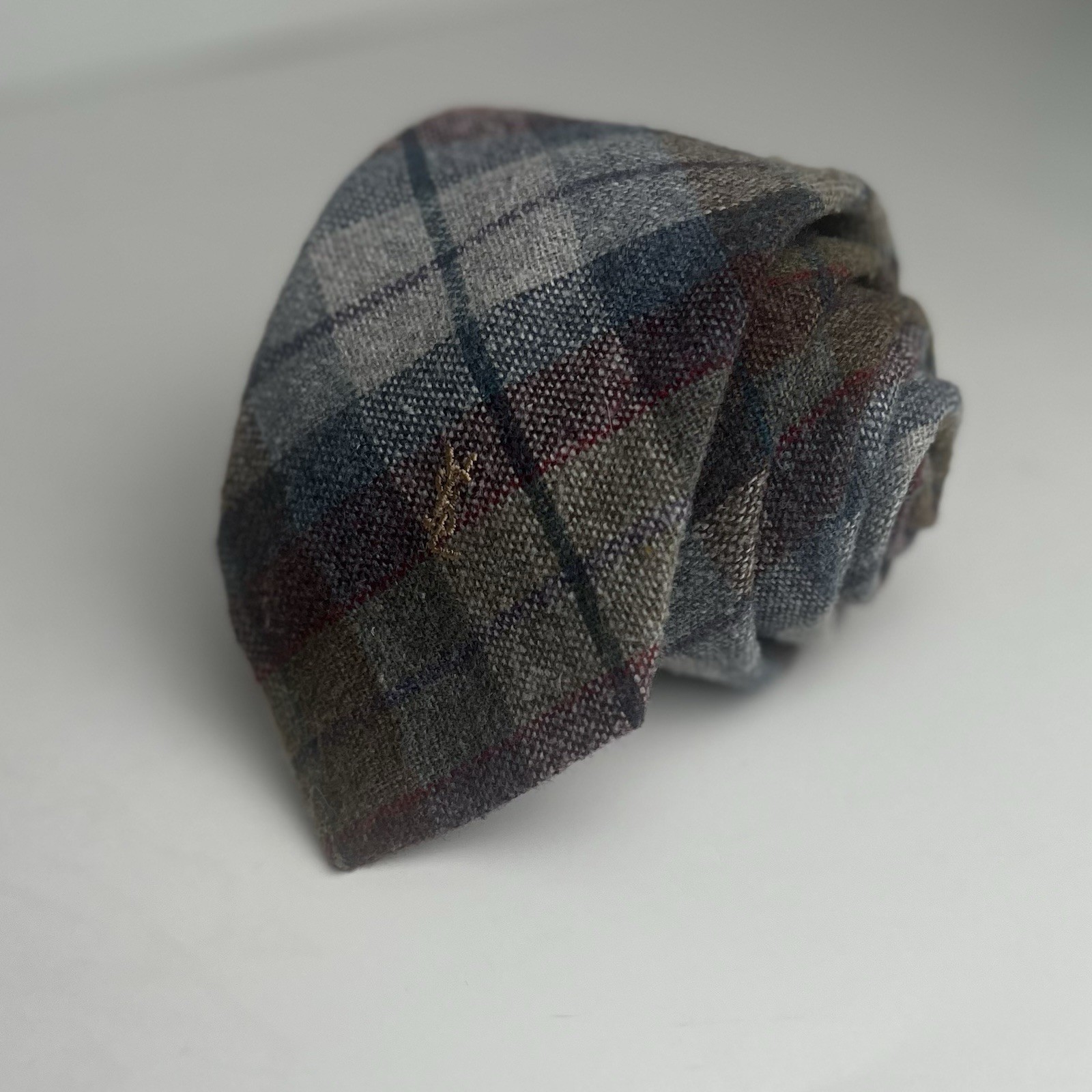 YSL Yves Saint Laurent Tie Men’s Gray Heather Mist Wool Blend Plaid VTG