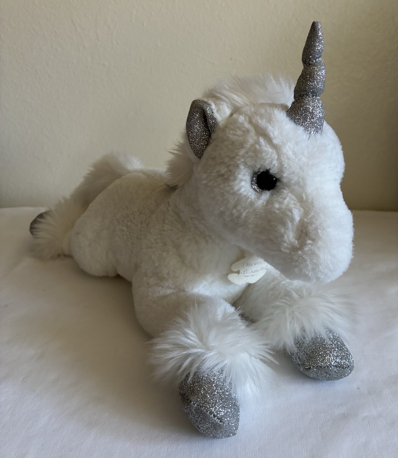 HISTOIRE D'OURS Unicorn Plush White Tinsel Glitter 12" Stuff