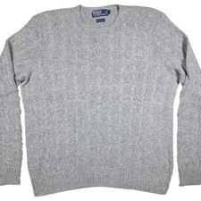 Vtg Polo Ralph Lauren 100 Silk Sweater Men's Large Gray Cable Knit Pony Preppy