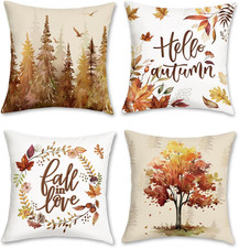 Fall Leaves Throw Pillow Covers 16 X 16 Inch Pine Trees Leaf Wreath Decorative P