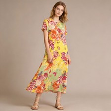 NWOT Johnny Was Stretch Floral Butterfly Crew Neck Midi Dress Multicolor L