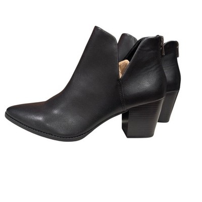 Sun + Stone Ankle Booties Women 10 Black Point Toe Back Zip Block Heel Goth Chic