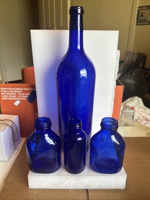 Lot of 4 Cobalt Blue Bottles wine medicine bromo-seltzer