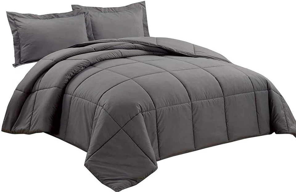3-Piece All Season Queen Comforter Set Gray, Soft Quilted Down Alernative Duv... - Image 3 of 4