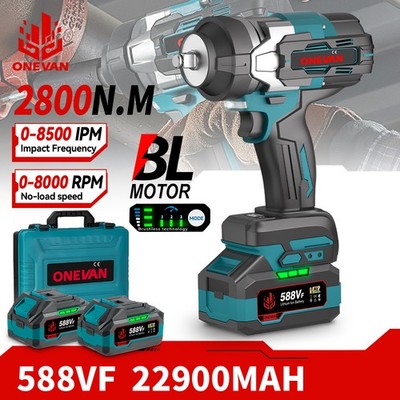 2800Nm Cordless Impact Wrench 1/2'' Brushless High Power Driver 2 Batteries US