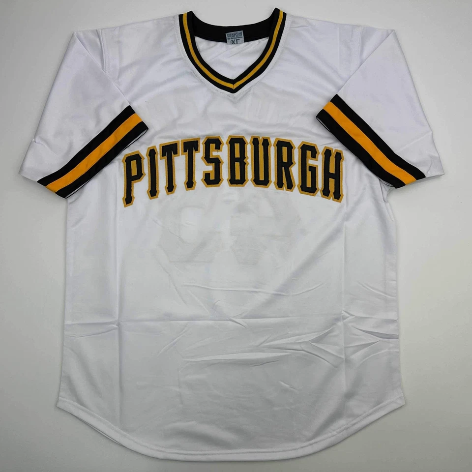 Camiseta de béisbol blanca autografiada/firmada John Candelaria Pittsburgh certificado de autenticidad JSA Foto 4 de 4