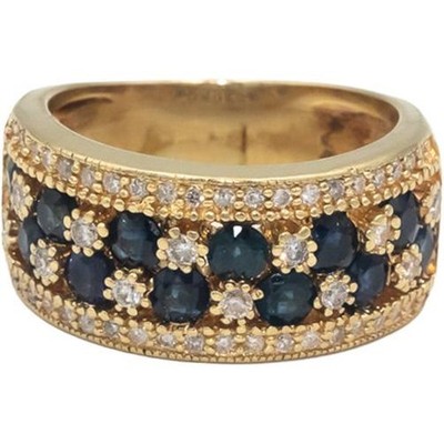 EFFY Diamond and Sapphire 14k Yellow Gold Wide Band Ring 1.05CT Size 5.5