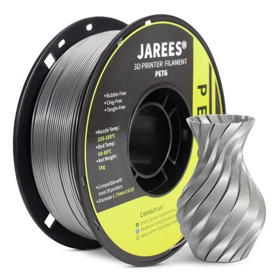 JAREES PETG Filament 1.75mm for 3D Printer, Metal-Like Metallic Silver 