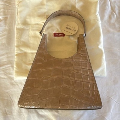 STAUD French Gray Crocodile Embossed Top Handle Bag with Dust Bag & Tag