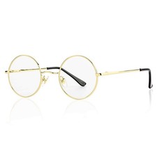 Gleyemor Round Clear Glasses for Men Women, lenswidth, T1 Gold/Clear Lens
