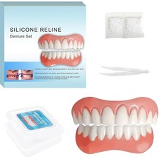 Moldable Silicone False Teeth Set for Men  Women - Upper  Lower Dentures, Quic