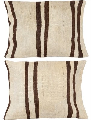 16''x24'' SET OF 2 - Hand-Woven Kilim Cushion Covers. Vintage Hemp Throw Pillows