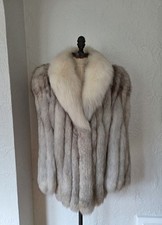 Fox Fur Coat Gray White Norwegian Arctic Size S/M Shawl Collar Bridal Wedding