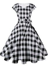 Kingfancy Women 1950s Retro Cocktail Party Swing Dress with Cap Sleeves 2XL