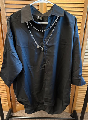 Nevstudio NEV Black Button Down Short Sleeve Shirt W/ Chains NWOT Size L