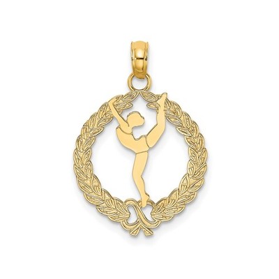 14k Gelbgold Ballerina Anhänger Arabeske Pose Lorbeerkranz Tanz Charm