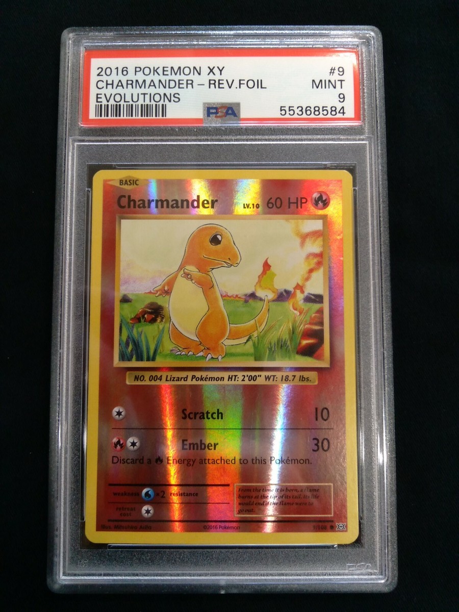 Graded PSA 9 2016 Pokemon XY CHARMANDER #9 REV FOIL Evolutions