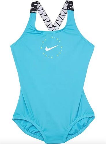 Nike A5739 Girl's Logo Tape Cross-Back One-Piece Swimsuit Size Medium