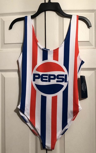 NWT Pepsi Brand Size Medium One Piece Bathing Suit Swim Wear Logo Striped M NEW
