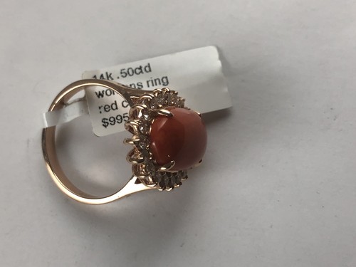 14 K Rose Gold Diamonds Coral Coctail Ring Size 7 - Picture 9 of 12