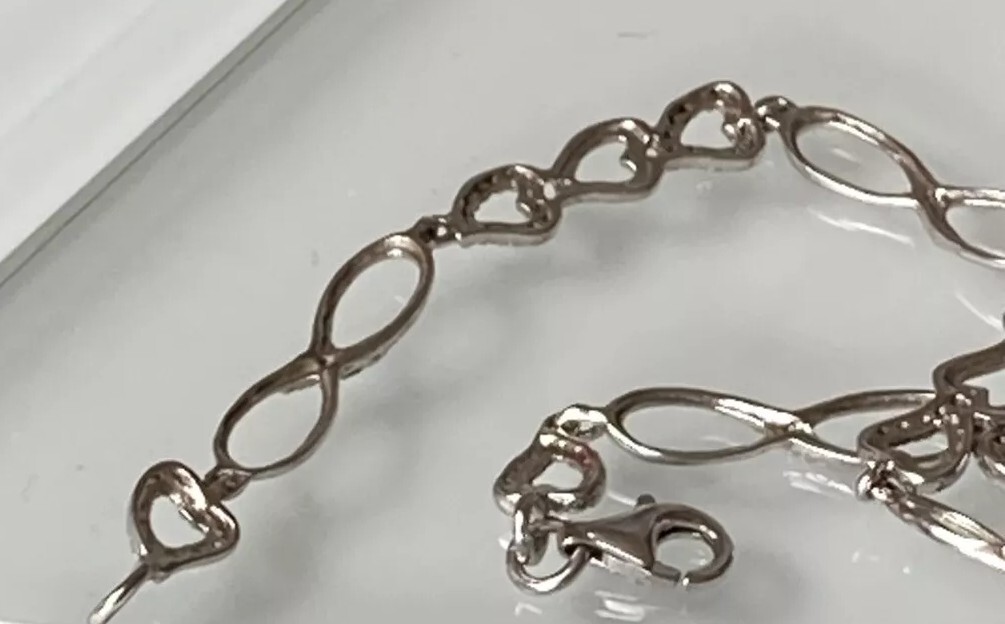Sterling 925 Solid Silver Heart Infinity Chain Br… - image 14