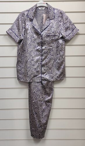 Marlon Damen rosa blau Blumenmuster Kurzarm Satin Pyjama Set UK Größe 10-26 - Bild 3 von 3
