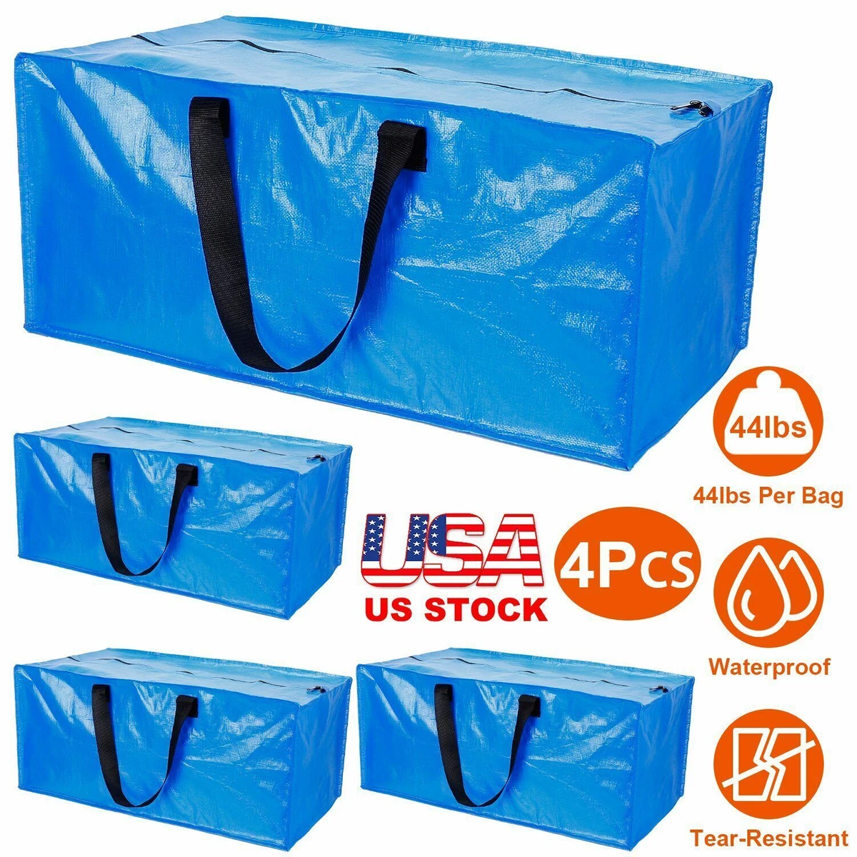 4Pcs Heavy Duty Moving Bags Large Storage Bag Zipper Moving Tote