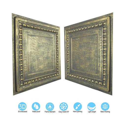Vintage tin ceiling tiles Wall 3D panel for living room PL06 Ancient gold 10pcs - Picture 11 of 23