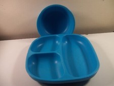 RePlay Kid Friendly Divided Plate Dish Hard Plastic blue set box fc