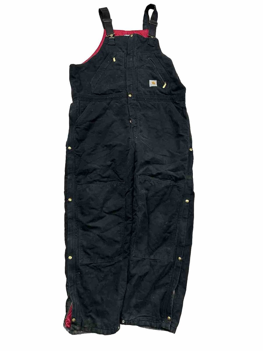 VTG Carhartt R38 BLK Duck Insulated Canvas Work Bib Overalls