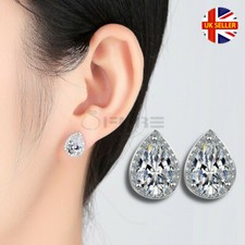 Women's Classic Sterling Silver Radiant Teardrop CZ Cubic Zirconia Stud Earrings