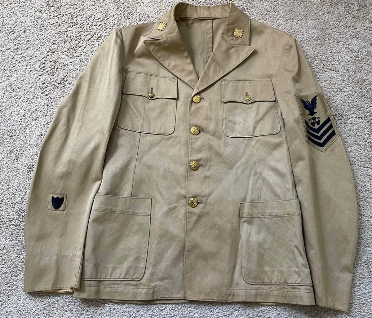 WWII USCG Coast Guard Khaki Tan Enlisted Shore Jacket 1st