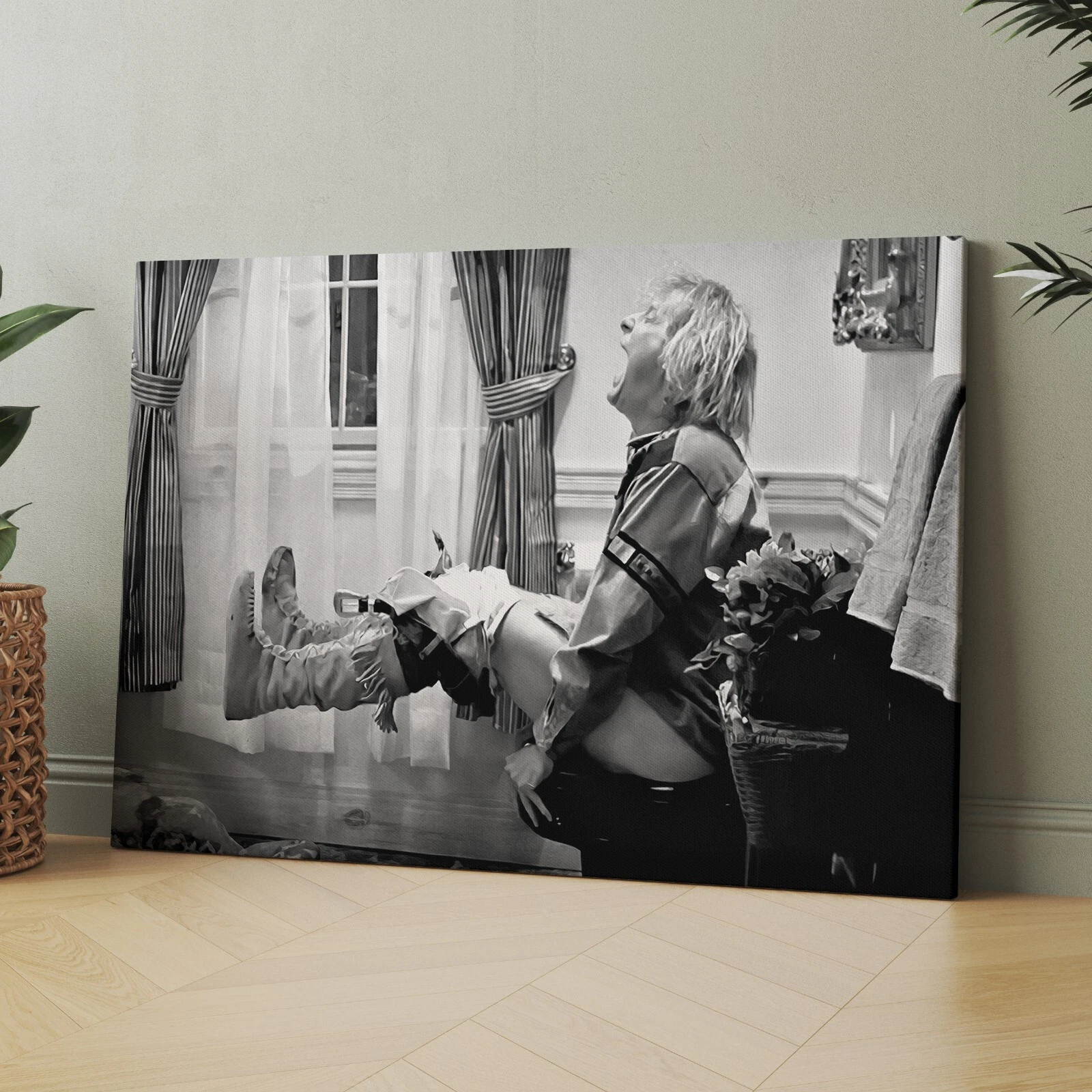 Dumb and Dumber Toilet Scene Funny Bathroom Black & White Canvas Wall Art Print