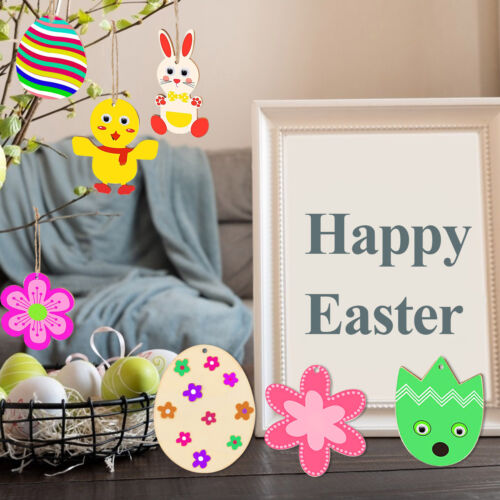 Wooden Easter Egg Bunny Hanging Ornaments, DIY Wooden Easter Egg Flower Slices - Imagen 1 de 8