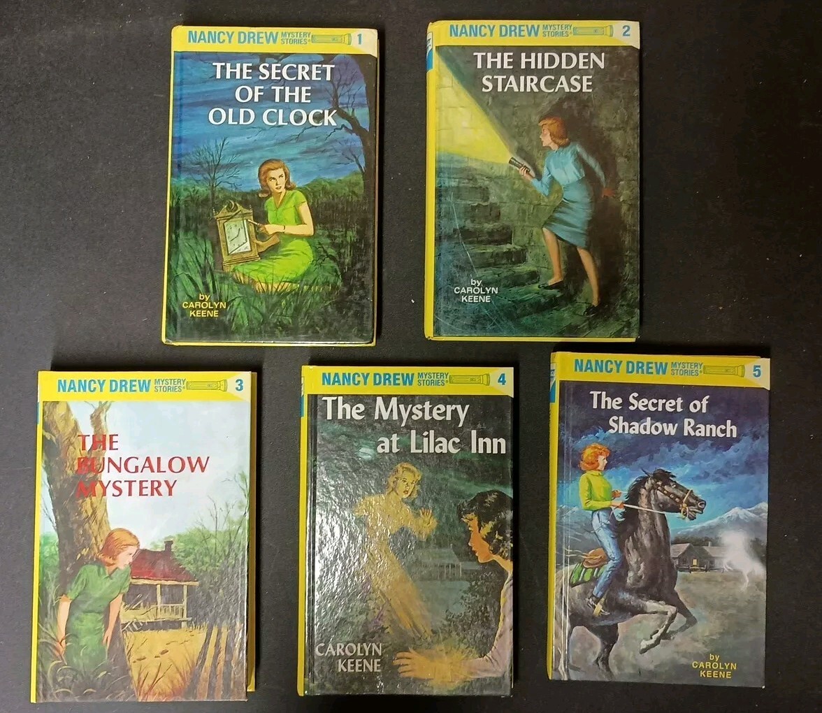 Vintage Nancy Drew Yellow Hardcover Flashlight Books 1-5 Carolyn Keene Mysteries