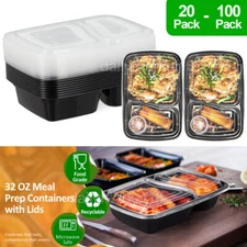 32oz Meal Prep Containers 2 Compartment Food Storage Bento Box with Lids 20-100x