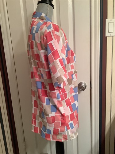 Alia Blouse Print Short Sleeve Shirt 8 Pink Blue Red Squares - Picture 2 of 6
