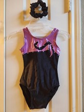Girl's Black/Purple Rhinestone Whirl Gymnastics Leotard Child Medium CM 