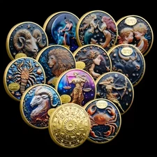 Zodiac Sign Coins Celestial Astrology Collectable Coin Hand-painted