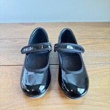 Black PU Leather Tap Dance Shoes Easy Strap Boys Girls Size 10.5