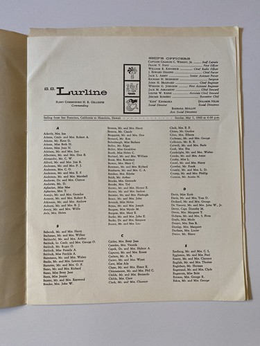 Matson Line SS Lurline PASSENGER LIST from San Francisco to Honolulu 1960 May - Picture 5 of 9